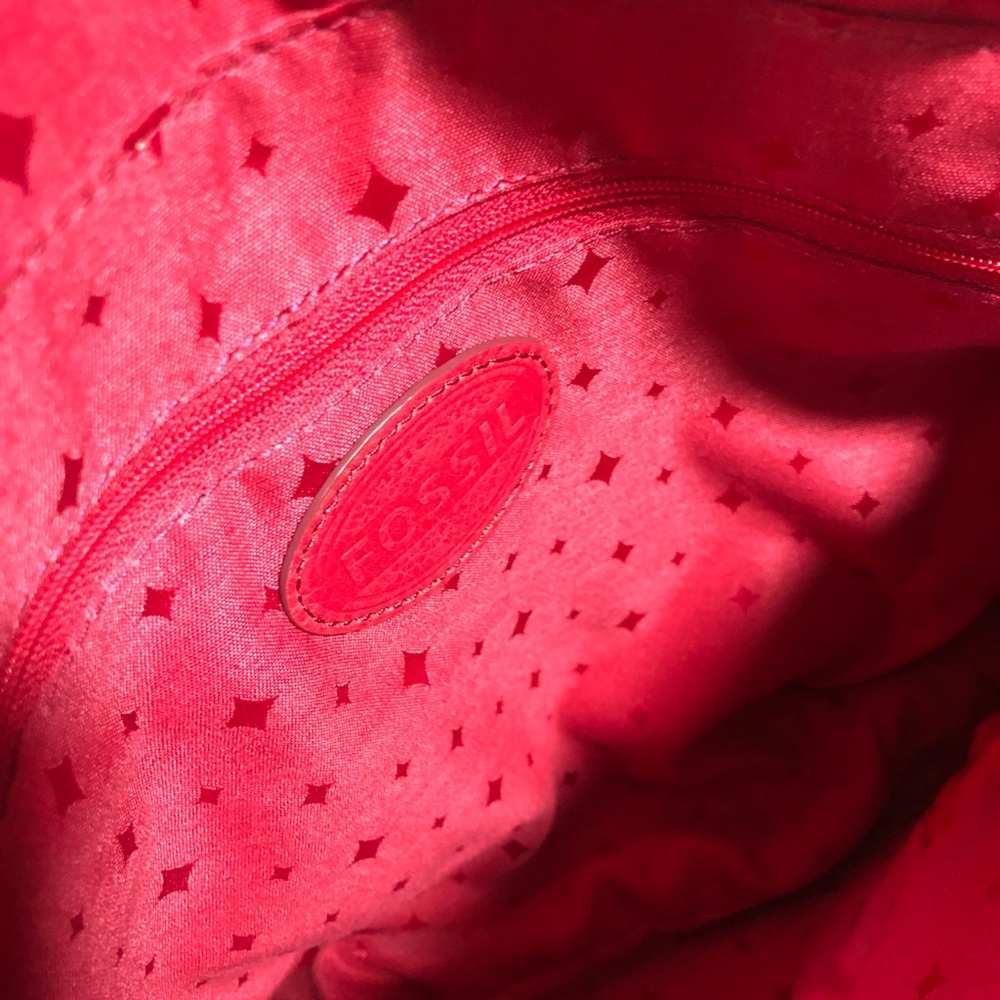 Fossil Hot Pink Leather Saddle Crossbody Bag NWOT - Picture 6 of 14